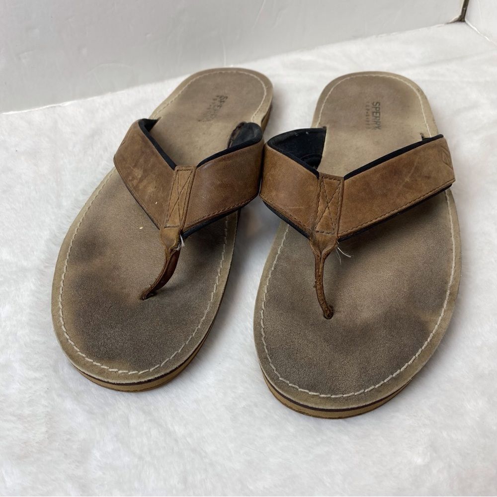 Sperry Brown Leather Upper Thong Sandals Size 10